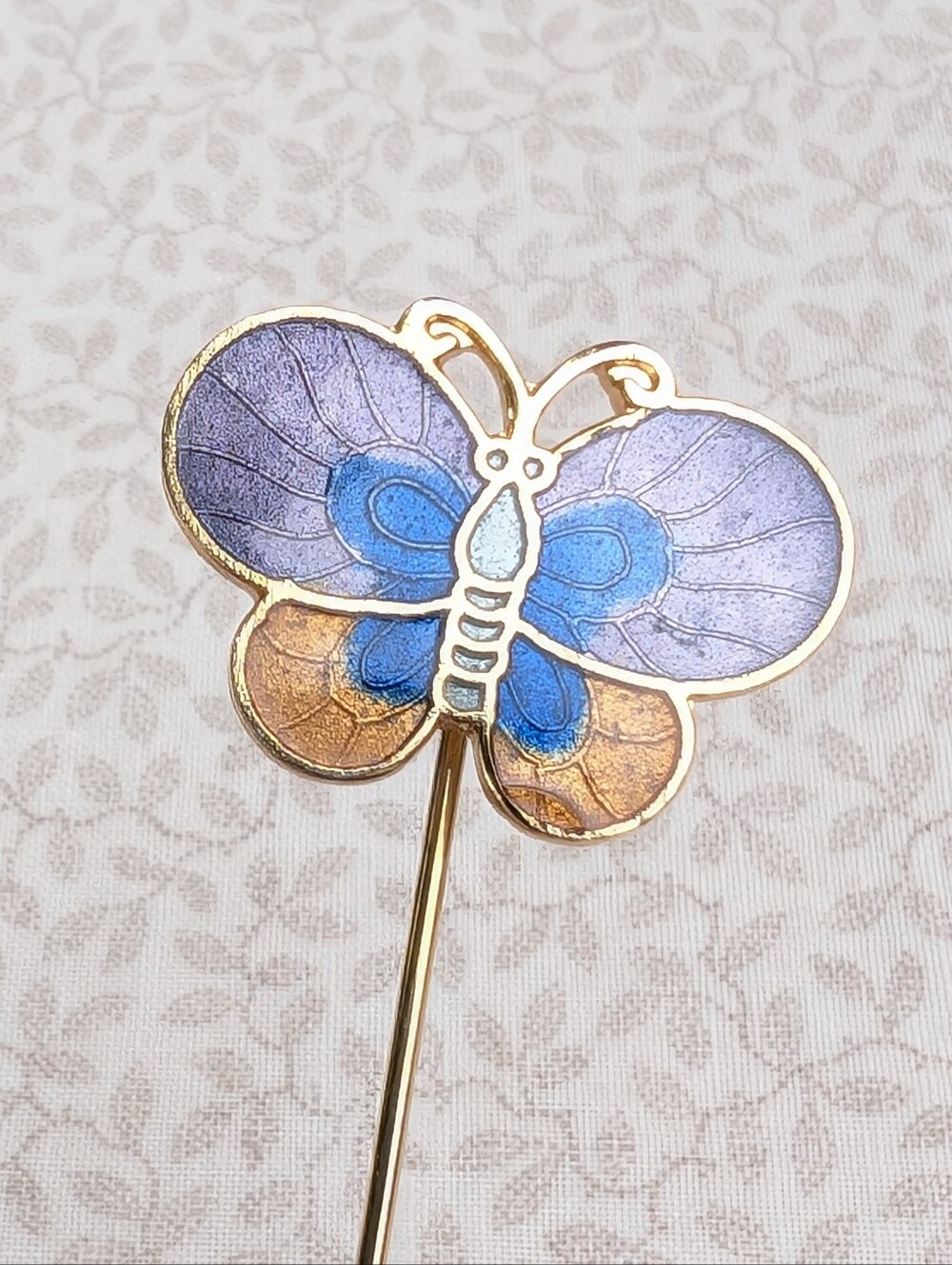 Vintage Enamel Butterfly Stick Pin in Purple, Blue & Gold